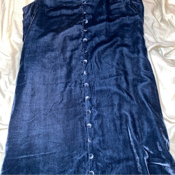 MADEWELL BY JCREW BLUE VELVET BUTTON FRONT MIDI DRESS WITH SIDE SLITS TRENDY - Picture 9 of 13